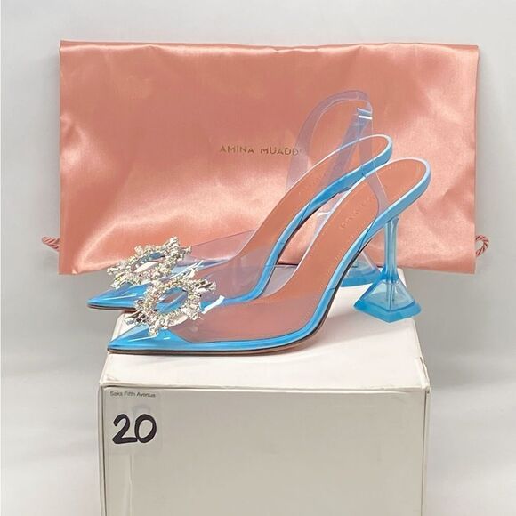 Amina Muaddi Begum Clear Crystal Slingback Pumps size 38 - Picture 12 of 14